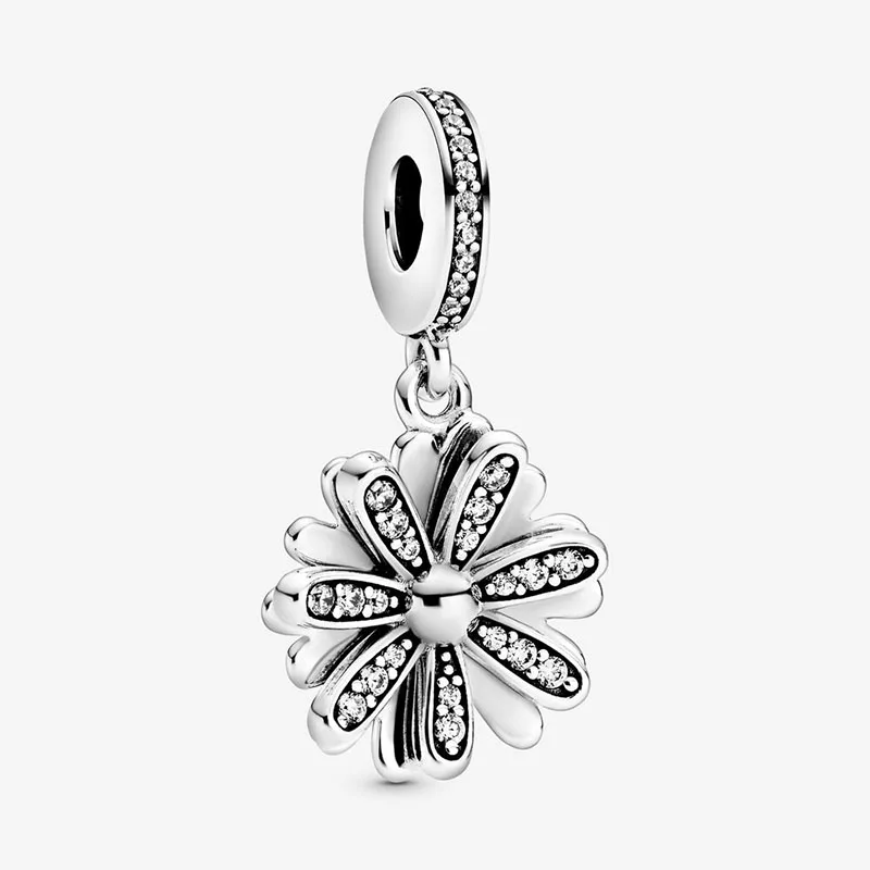 

2020 HOT New 925 Sterling Silver Beads Sparkling Daisy Flower Dangle Charms fit Original Pandora Bracelets DIY Jewelry Women