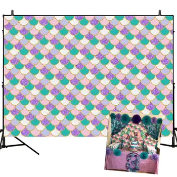 

Photography Backdrop Party Princess Purple Pink Mermaid Scales Glitter Birthday Banner Photo Studio Booth Background baby shower