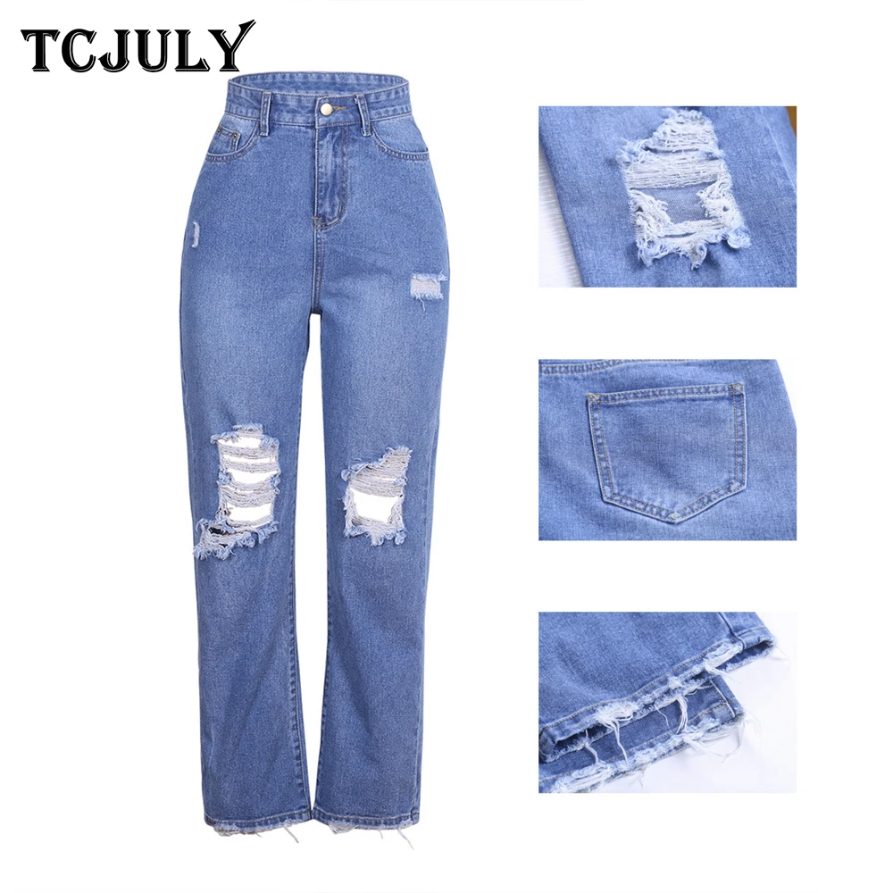 TCJULY, дизайн, офисные женские стильные Синие рваные джинсы, брюки для женщин, обтягивающие эластичные джинсовые штаны, Уличная Повседневная рваные джинсы