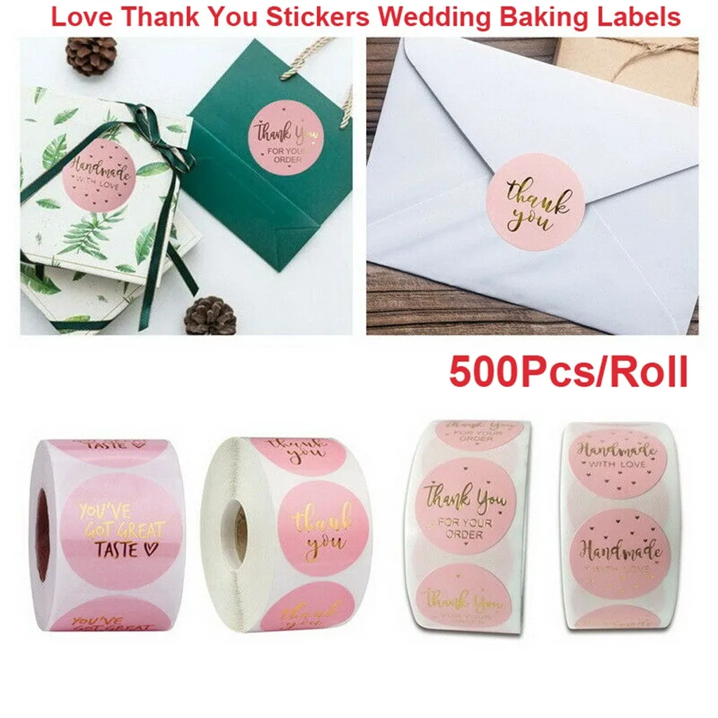 Handmade Thank You Stickers Wedding Flower Baking Adhesive Labels Christmas Decorations Pegatinas De Pared Pink | Дом и сад