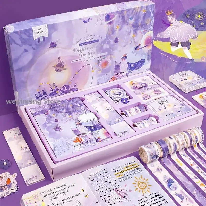 Kawaii Notebook Box Set Notepads Stationery Cute Purple Pink Diary Budget Book Journal and Washi Tape Gift School Supplies