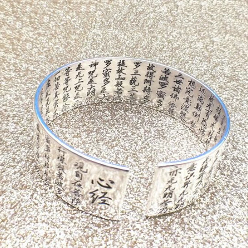 Лотос Сутра 925 пробы серебряные браслеты из манжеты браслеты тибетский буддийский язык Писания женские ювелирные изделия