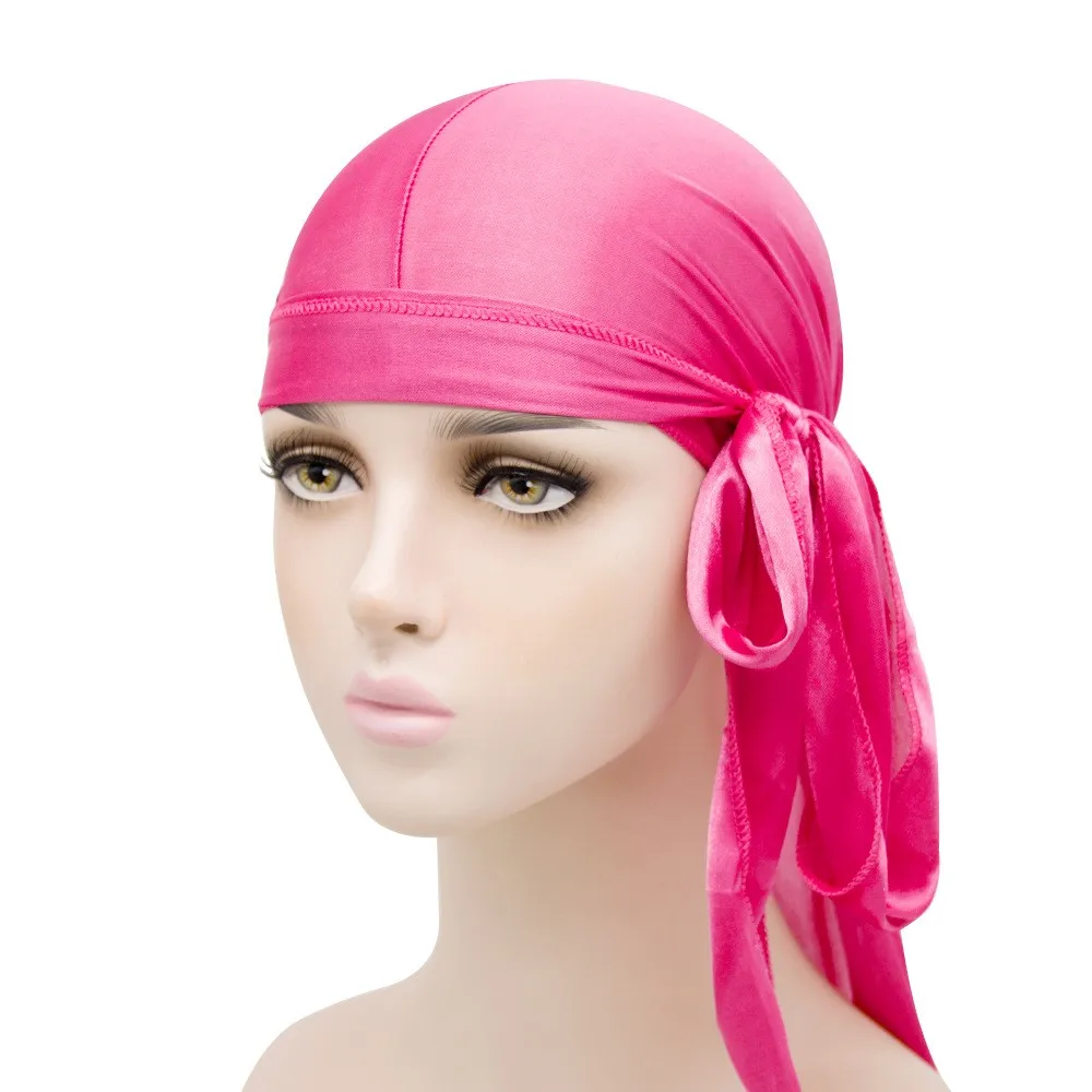 Cetim durag turbante chapéu perucas durag motociclista headwrap chapéu  pirata boné para homens acessórios de cabelo longa cauda correias bandanas  1pcs