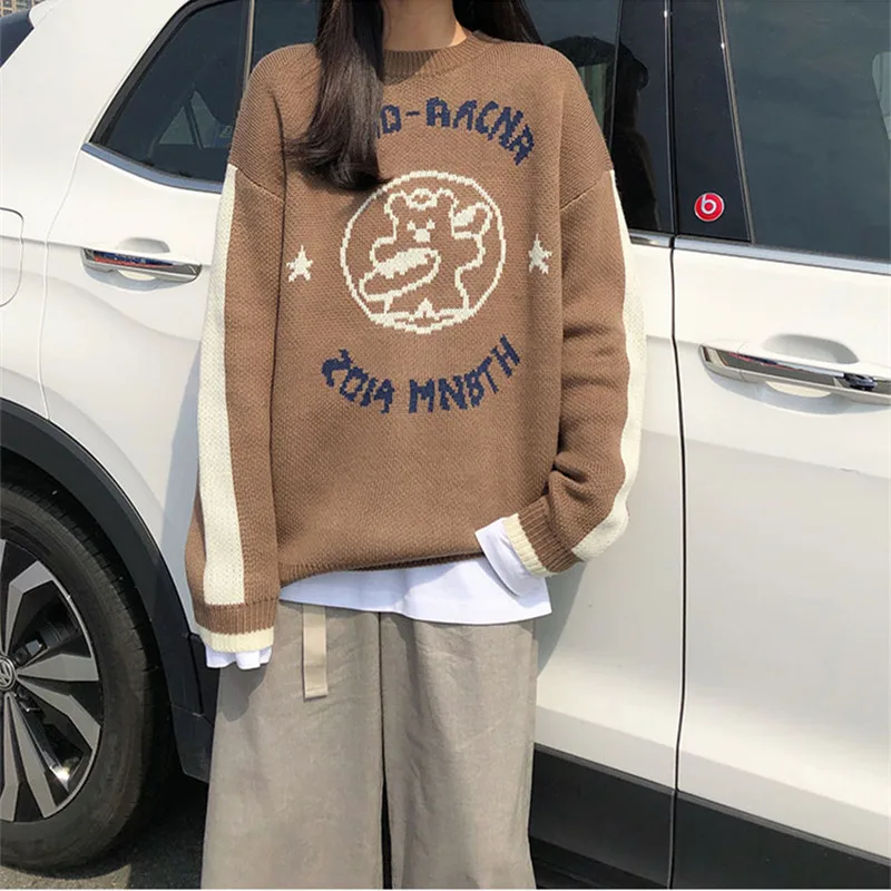 3 colors 2019 autumn and winter korean style cartoon letter loose knitted sweaters womens pullovers (X1165) | Женская одежда