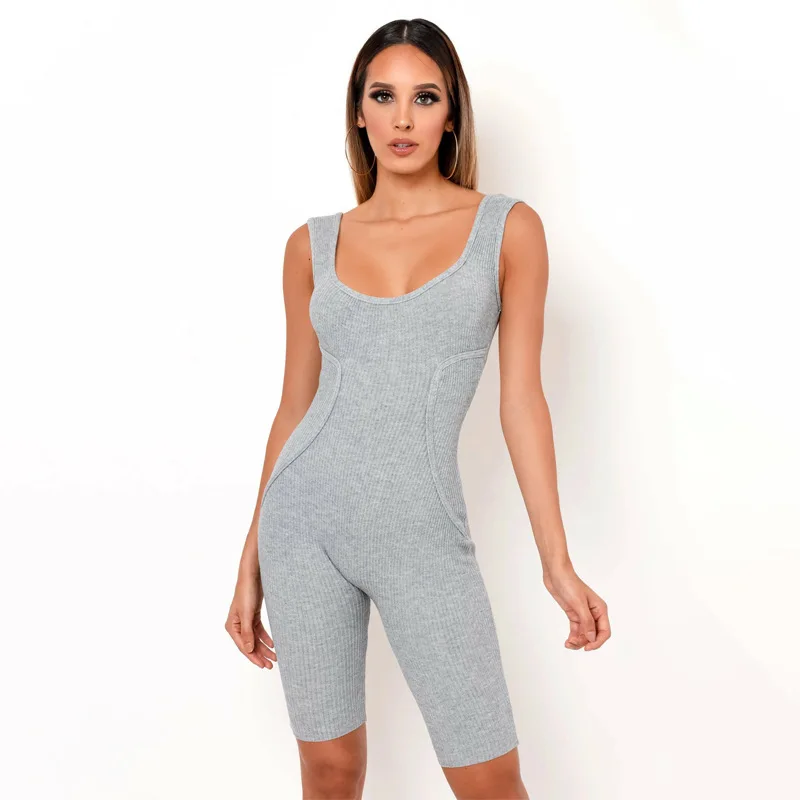 2020 Summer Leggings Women Sports Fitness Jumpsuit Slim Breathable Solid Color Five Points Pants Girl Moda Mujer F5A146