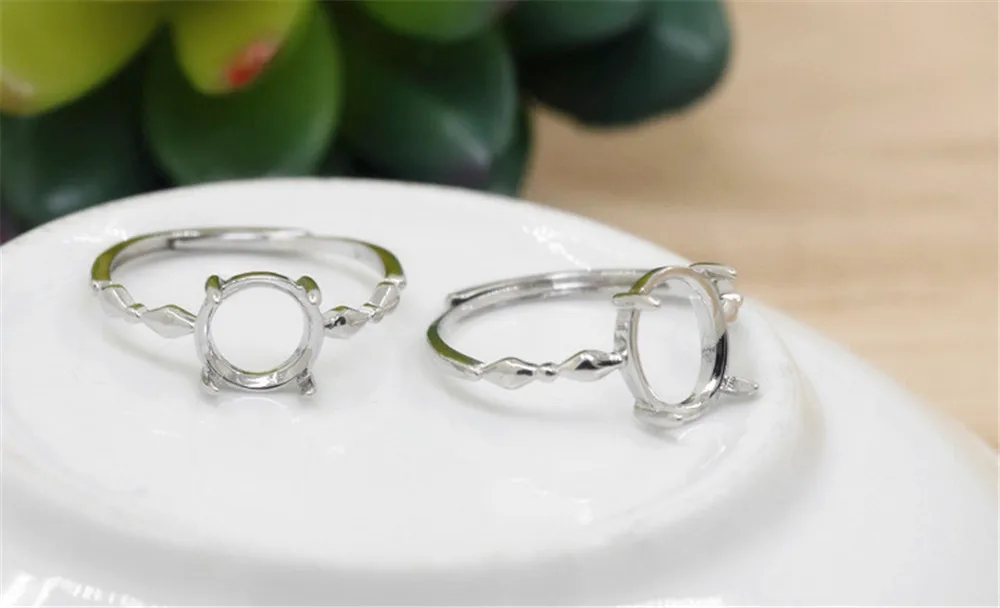 Joanlyn Ring Blank for 8x8mm/8x10mm/11x13mm/12x15mm/13x18mm Round Or Oval Cabochons 925 Silver Adjustable Band Ring Base JZ402