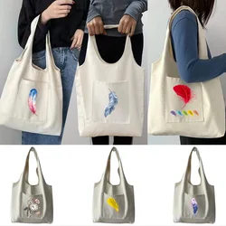 Tote Bag Canvas Bag Women's Shopper Commuter Vest Bag Color Feather Series Grocery Handbags Pure Cotton Folding Eco Shopper Bag