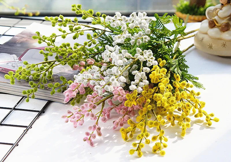 Флокированные Искусственные цветы из фасоли акации, искусственное растение, домашний торговый центр, реквизит для свадебной фотосъемки, украшения Флорес