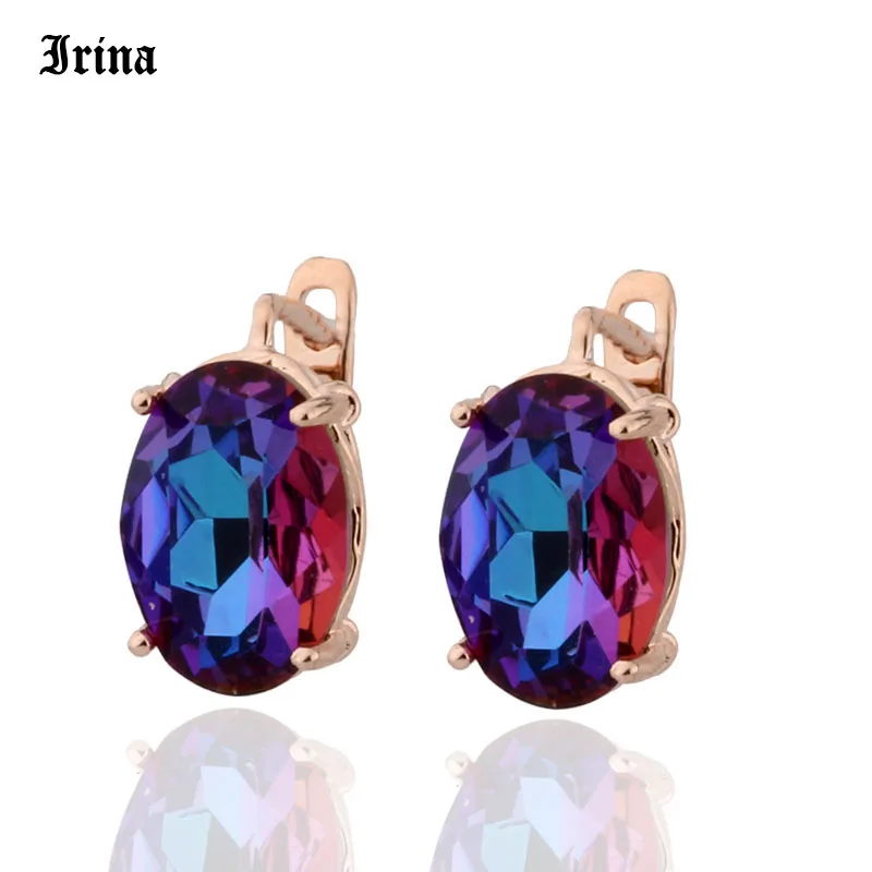 8 Color 585 Rose Gold Color Egg Shape Jewelry Colorful Earings High-quality Glass Stud Earrings for women Costume jewelery Gift