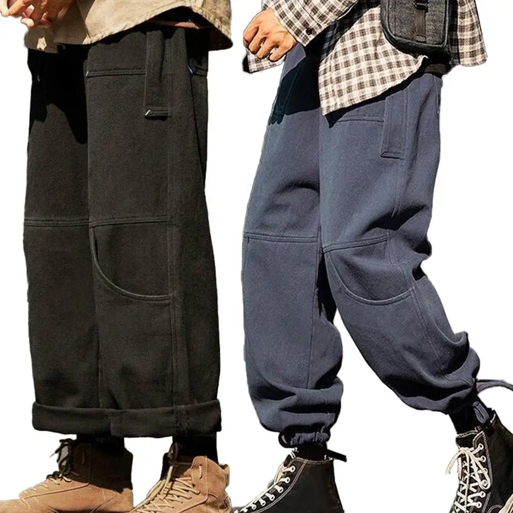 Fashion Men Soft Waist Ankle Tie Drawstring Loose Multi-Pocket Pants Trousers Fashion Men Soft Waist Ankle Tie Drawstring Loose Multi-Pocket Pants Trousers