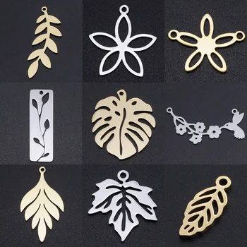 

5pcs/lot Flower Leaf DIY Charms Wholesale 100% Stainless Steel Natural Bird Connectors Charm Turtle leaves Jewelry Pendant