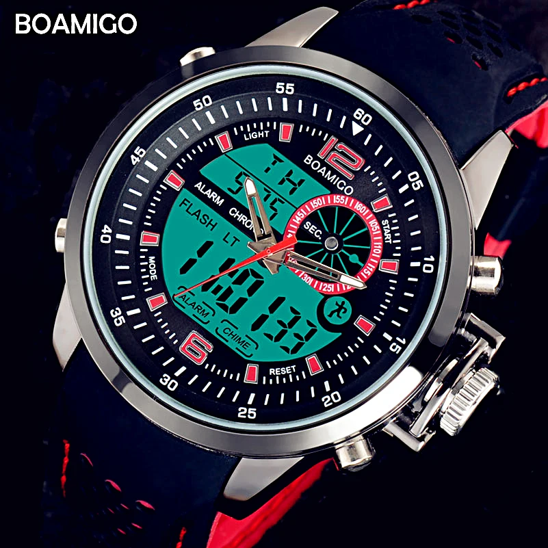BOAMIGO Роскошные Дизайнерские мужские часы Красные спортивные relojes de cuarzo цифровые
