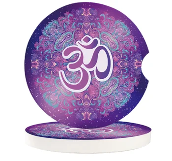 

2/4/6 pcs Ohm Symbol India Purple Mandala Chakra Car Cup Holder Coaster Home Decor Drink Mug Mat Ceramic Car Coasters