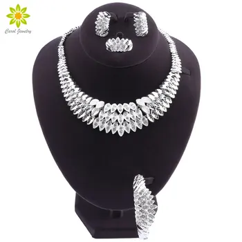 

Nigerian Wedding Woman Accessories Jewelry Set Italian Jewelry Sets for Woman Dubai Silver Plated Jewelry Set