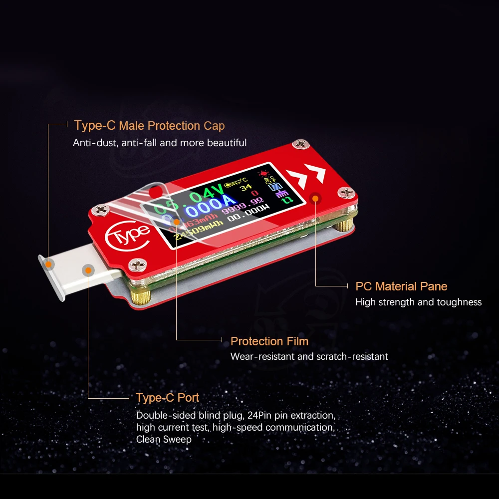 Мультиметр TC64 тип-c цветной ЖК-дисплей USB Вольтметр Амперметр Напряжение измеритель тока батарея PD зарядное устройство USB Тестер