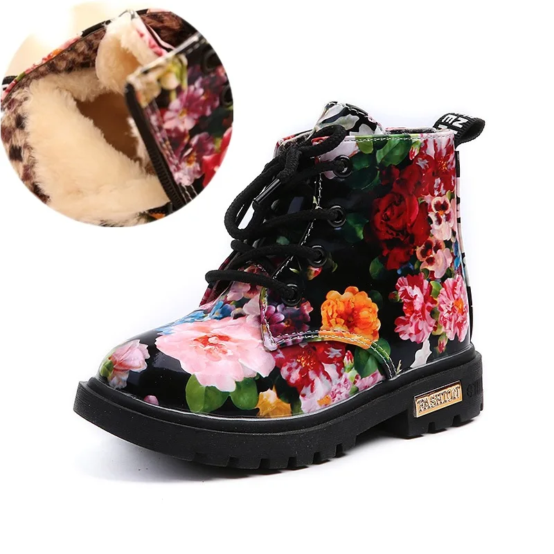 

Children's Martin Boots Autumn and Winter Children's Cotton Shoes Printed Floral Martin Boots Boys and Girls Plus Snow Boots