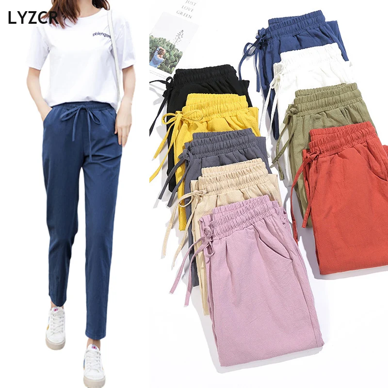 LYZCR Summer Trousers Cotton Line Pants 