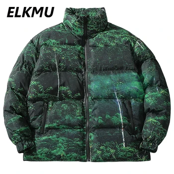 

ELKMU Thick Jackets Parkas Streetwear Hip Hop Forest Trees Print Jacket Coat Men 2020 Winter Harajuku Casual Tops Outwear HE364