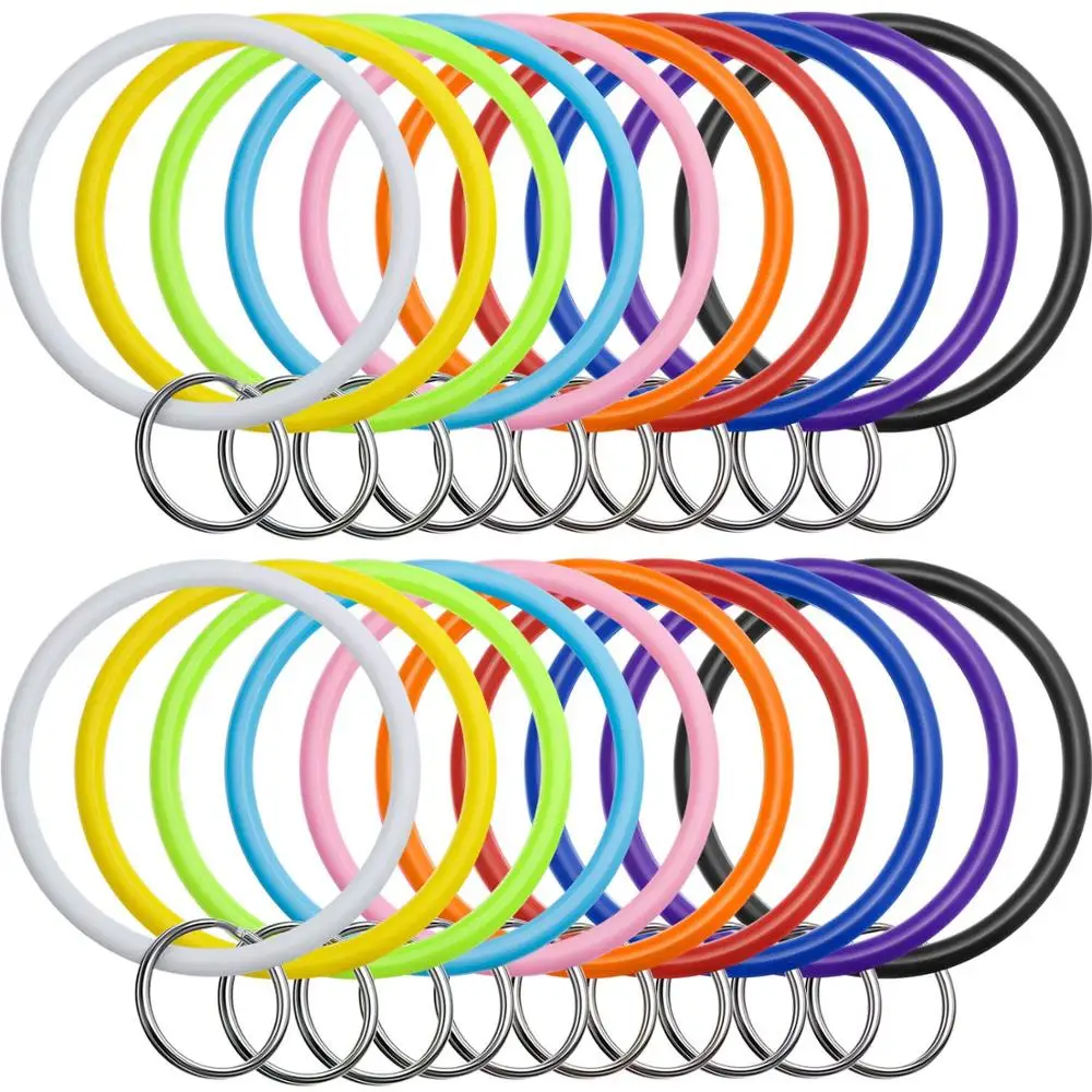 

20 Pack Mix Color Silicone Bangle Key Ring Wrist Keychain for Gym, Pool and Outdoor Sports