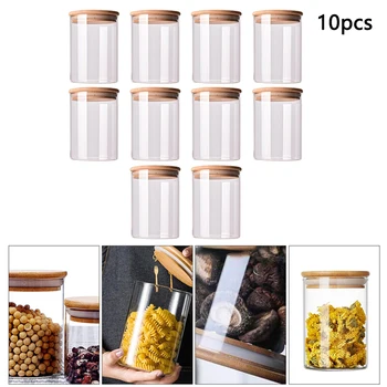 

10pcs Glass Sealed Can Food Storage Tank Bamboo Lid Tea Canister Candy Jar Glass Storage Jars