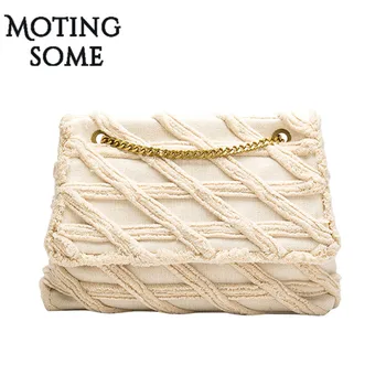 

Chic French Style Canvas Women Flap Bag Plush Diamounds Lattice Pattern Chians Shoulder Crossbody Large Shopper Bag 2020 New
