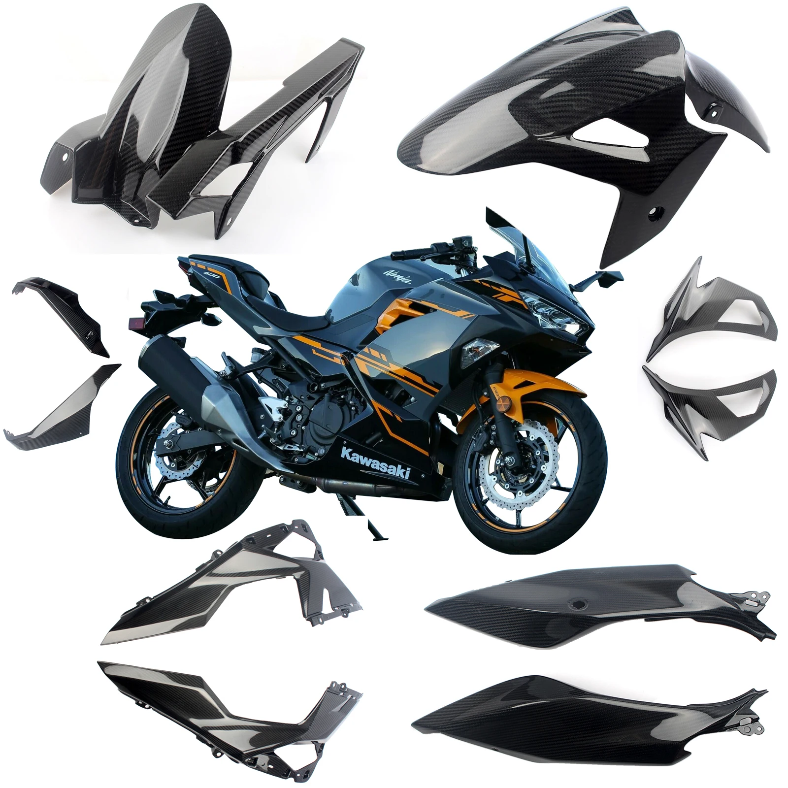 Карбоновый хомут PrePreg для KAWASAKI NINJA 400 2018 2019 переднее/заднее крыло нижний/задний