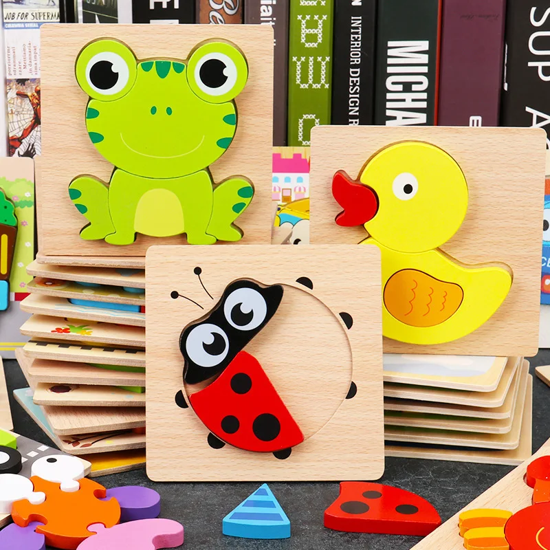 

3D Wooden Puzzle Jigsaw Toys For Children Wood 3d Cartoon Animal Puzzles Intelligence Kids Early Educational Toys for children