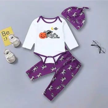 

Halloween Newborn Baby Boy Girl Clothes Pumpkin Long Sleeve Tops Romper+Pants+Hat 3PCS Baby Costume Clothes Set 0-24M