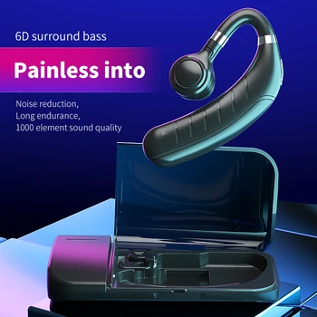 

Wireless Bluetooth 5.0 Earpiece Driving Trucker Headset Earbuds Noise Cancelling Ear-hook With Charging Box Bluetooth Headset
