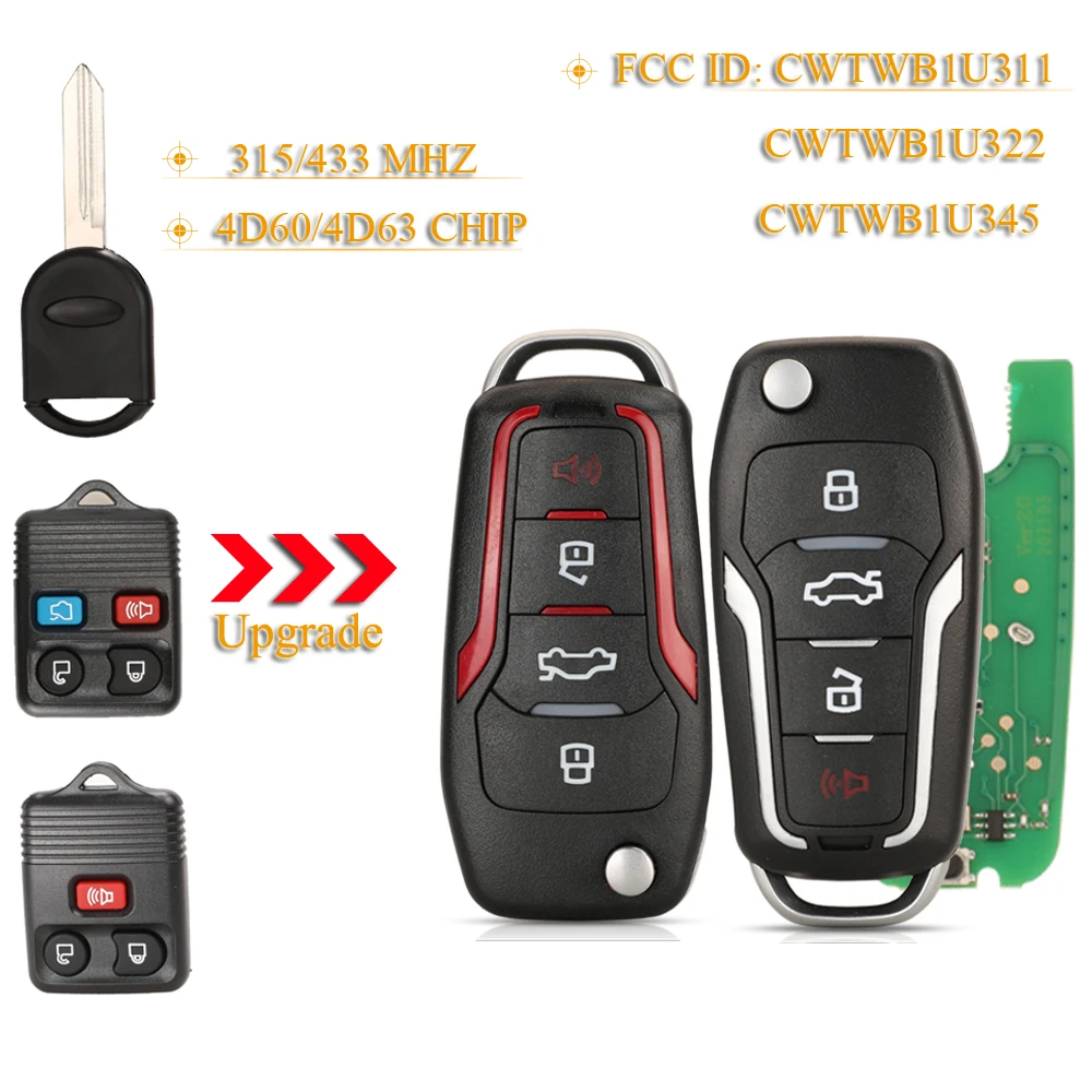 Модифицированный дистанционный автомобильный флип-ключ Kutery 315/433 МГц для Ford F150