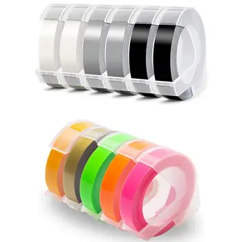 

11Pcs 3D Plastic Embossing Label Self-Adhesive Tape on Fluorescent Pink/Green/Orange Gold Yellow & Black Silver Clear