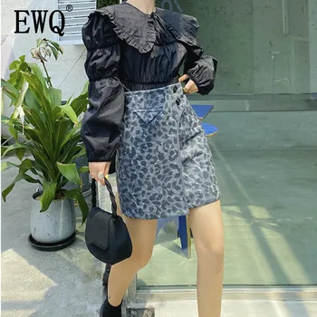

[EWQ] 2020 Spring Autumn New Leopard A-line High Waist Office Lady Mini Length Slim Elegant With Pocket Women's Skirt TX424