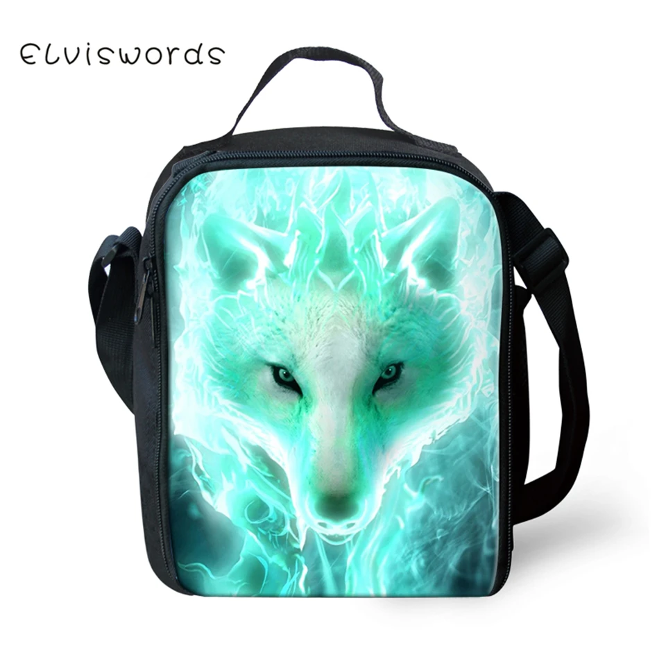 ELVISWORDS детская Термосумка для пищи "Fantasy Wolf" узор для маленьких мальчиков и девочек водонепроницаемый Ланч-бокс для студентов милый Контейнер для пикника