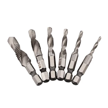 

SHGO HOT-6Pcs High-Speed Steel Silver M3-M10 Hss Drill Bits Countersink Set Metric Combination Drill Tap