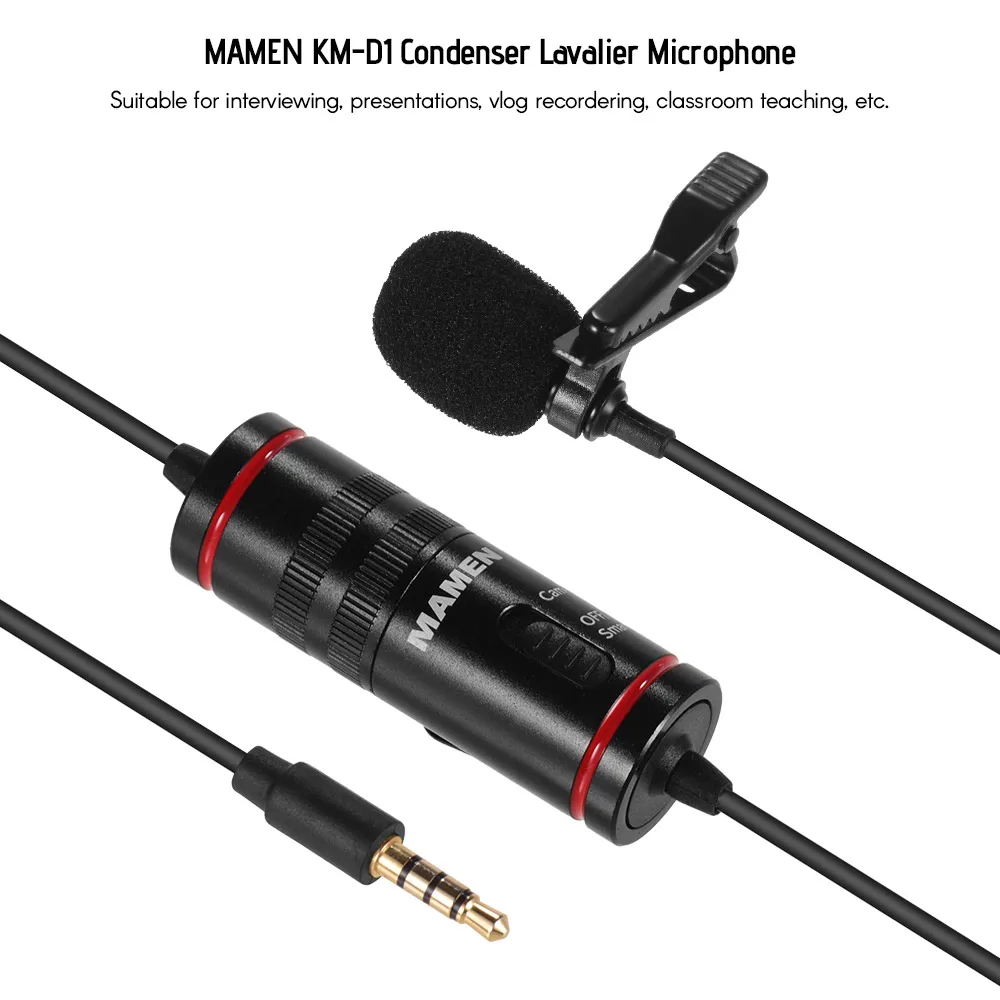 MAMEN KM-D1 конденсаторный петличный микрофон Cilp-on нагрудный микрофон 8 м длина кабеля для телефона и DSLR камеры видеокамеры Аудио Видео