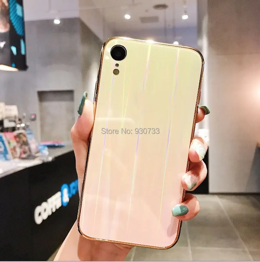

50pcs/lot Gradient Tempered Glass Case For iPhone XS XR 7 8 X 6 6S Plus Cover Gradient Aurora Skin Back Cover For iPhone XS Case