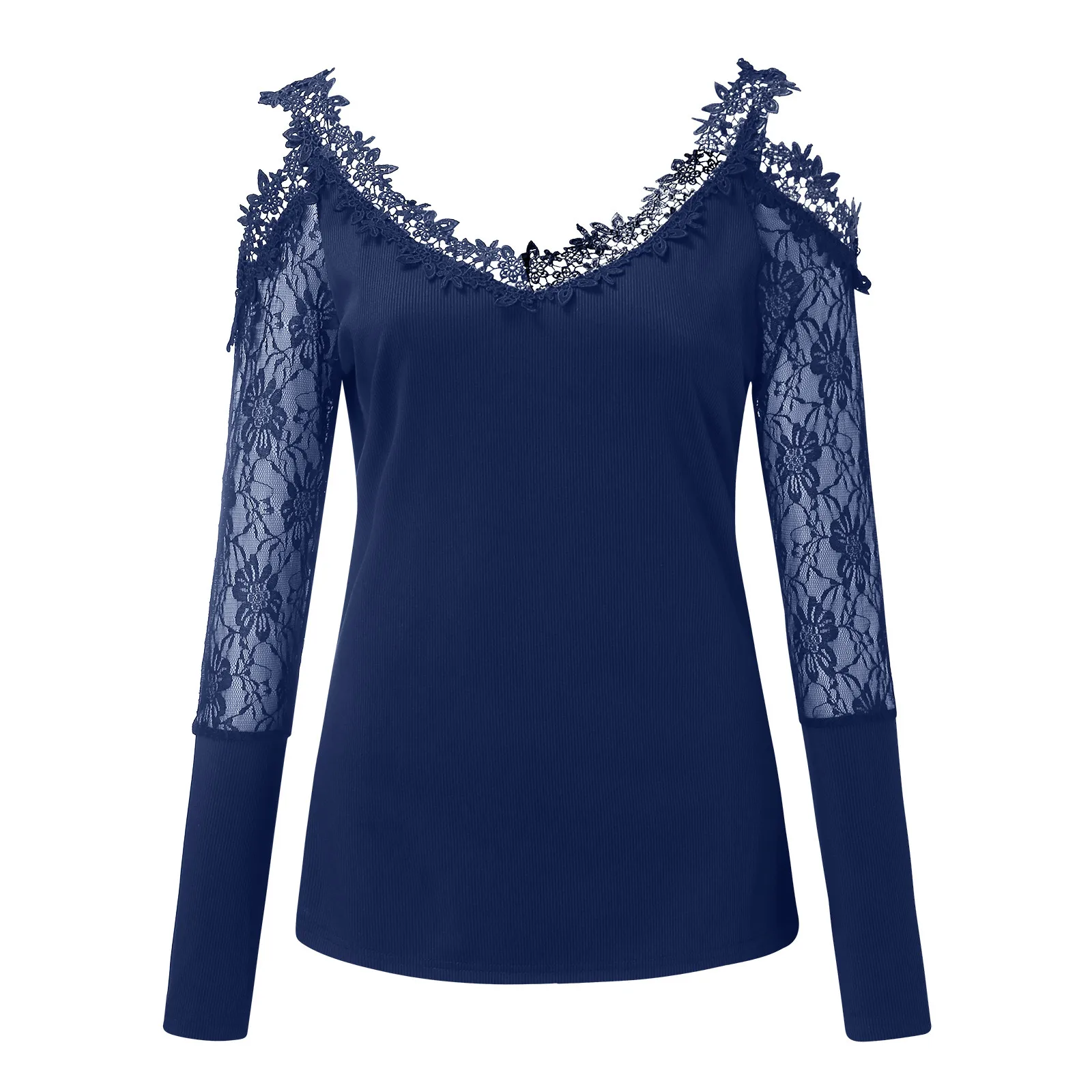 Fashion Off Shoulder Tunic Blouse Shirt Sexy Lace V-neck Tops Summer Casual Ladies Tops Female Women Long Sleeve Pullover