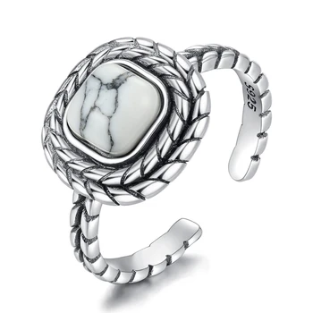

MetJakt S925 Sterling Silver Set 5-6mm Turquoise Vintage Women's Ring
