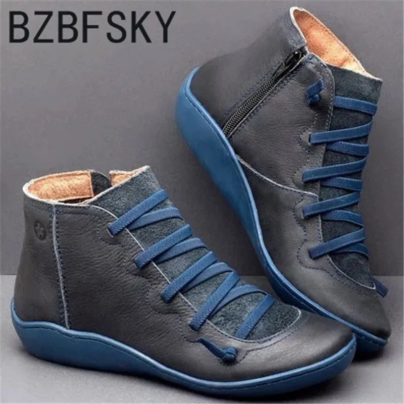 

Women Winter Snow Boots PU Leather Ankle Spring Flat Shoes Woman Short Brown Botas with Fur for Women Lace Up Botas Mujer