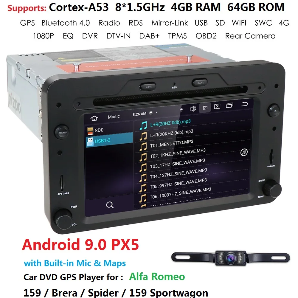 Android 9,0 автомобильный мультимедийный плеер 1 Din автомобильный DVD для Alfa Romeo 159 автомобиль Brera spider 159 Sportwagon USB RDS DVBT OBD DVR SWC CAM TPMS
