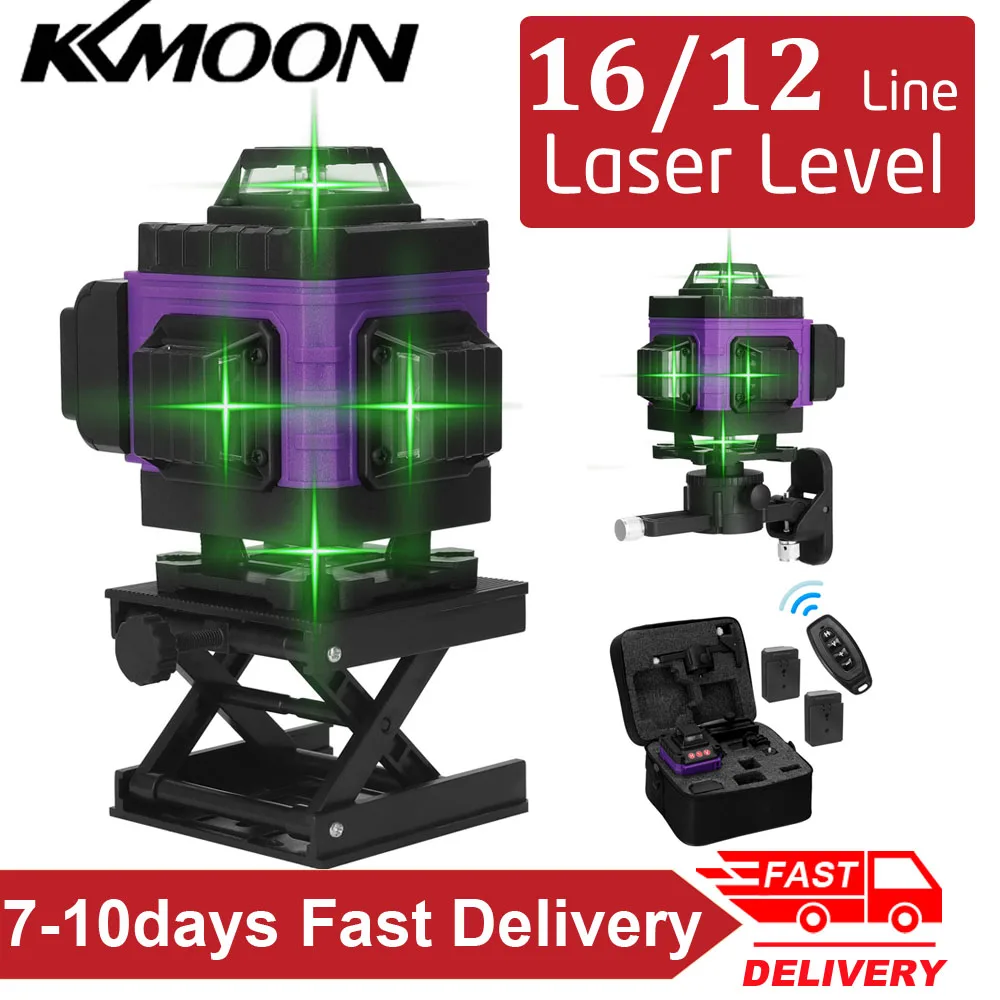 KKMOON 16/12 линий 4D/3D лазерный уровень инструмент вертикальные и горизонтальные
