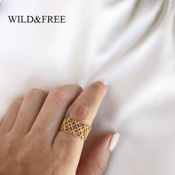 

Wild & Free New Bohemian Gold Rings For Women Party Jewelry Hollow Out Flower Shape Adjustable Single Rings Fashion Jewelry