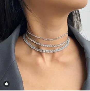

Collar Multi Layer Choker Necklace Crystal Cubic Zirconia Cross Chokers Necklaces For Women chocker Set Jewelry 2020 SS04