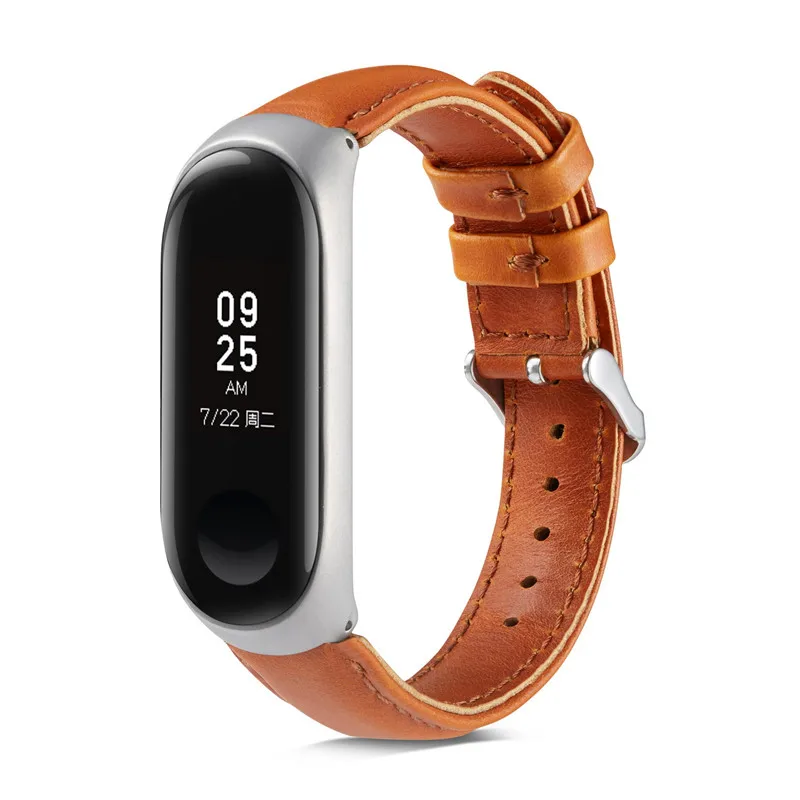 Ремешок из натуральной кожи для xiaomi mi band 4 Браслет фитнес спортивные водонепроницаемые ремешки для умных часов браслет mi band 3 Аксессуары - Цвет ремешка: brown 1