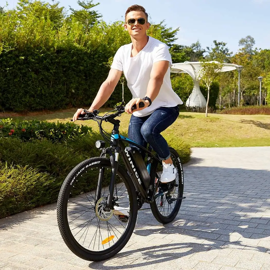 Electric Bike 350W Mountain Bike MTB 21 Speeds Shifter Adult E-Bike Disc Brake 36V Lithium Battery Red/Blue 4