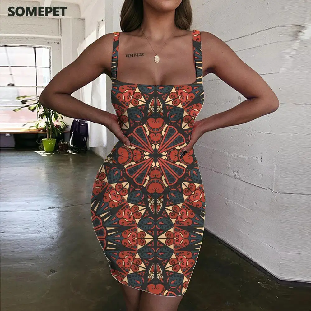 

SOMEPET Pattern Dresses Women Creativity Halter Sleeveless Art Vestido Sexy Novel Ladies Dresses Womens Clothing Summer Beach