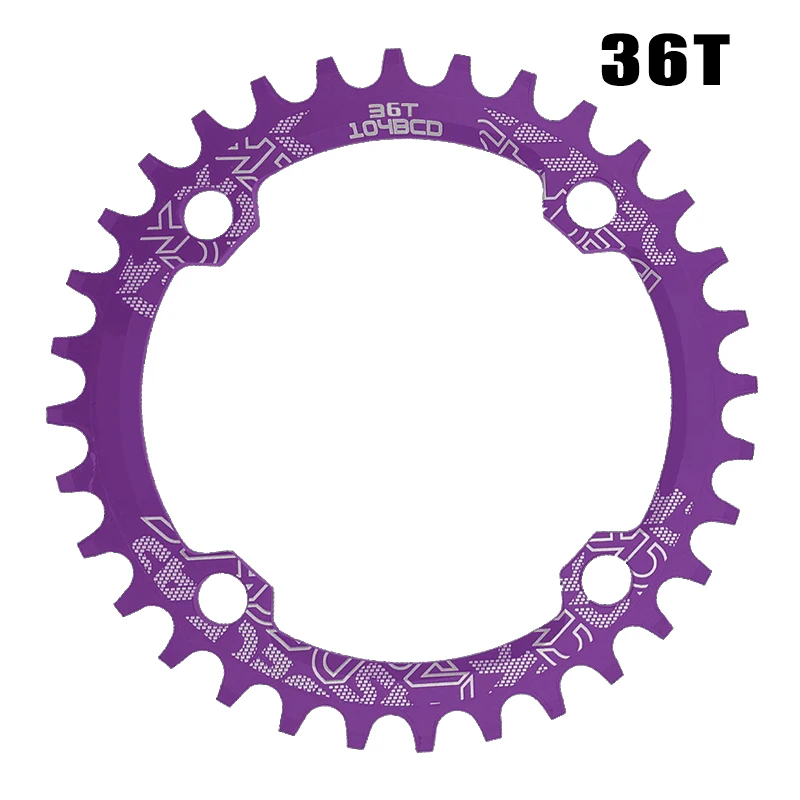 round 36T purple 104BCD круглая цепь колеса узкая широкая цепь MTB болты горный велосипед 32T 34T 36T 38T шатуны один зуб пластина часть - Цвет: round 36T purple