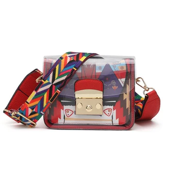 

PVC Print Bag For Women 2020 Luxury Handbags Wide shoulder Stripe Bags Designer Transparent Purses Handbag Crossbody Bag sac