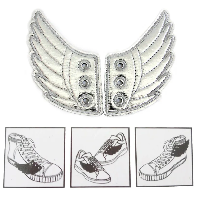 

Fashion Glitter Silver Punk Angel Wings Shoes Wings Sneaker Accessories Decorations Tennis Shoes Ice Skates DIY Flying For Shoes