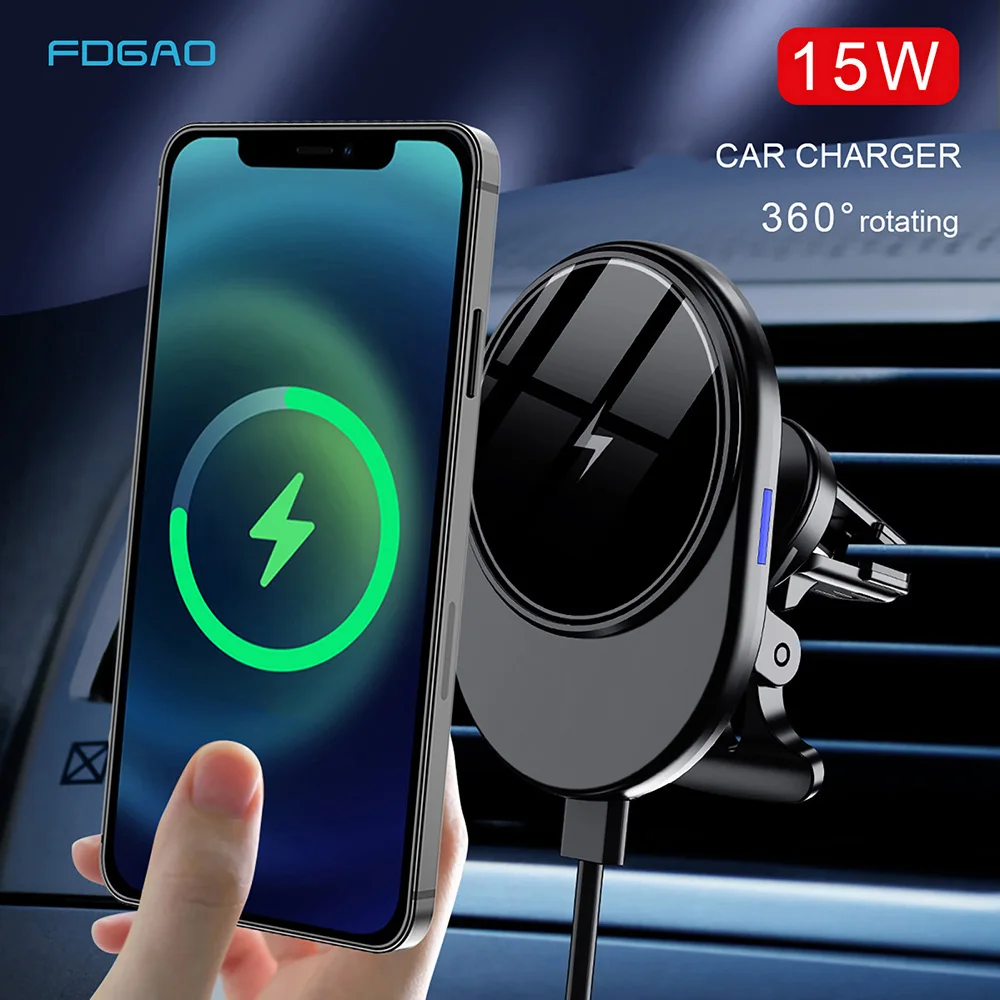 15W Magnetic Wireless Car Charger Stand for iPhone 12 Mini 12 Pro Max For Magsafe Fast Wireless Charger Mount Car Phone Holder